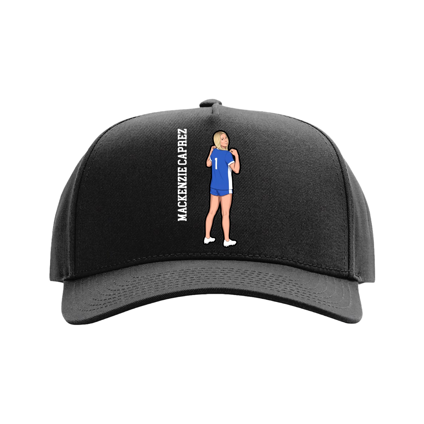 Full Fabric Five-Panel Champ Cap — Name Vertical in Black