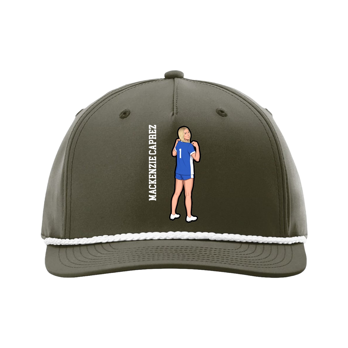 Five-Panel Classic Rope Cap — Name Vertical in Green