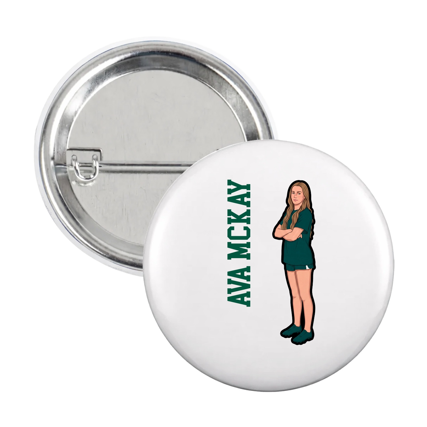 Game Day Button — Name Vertical in White