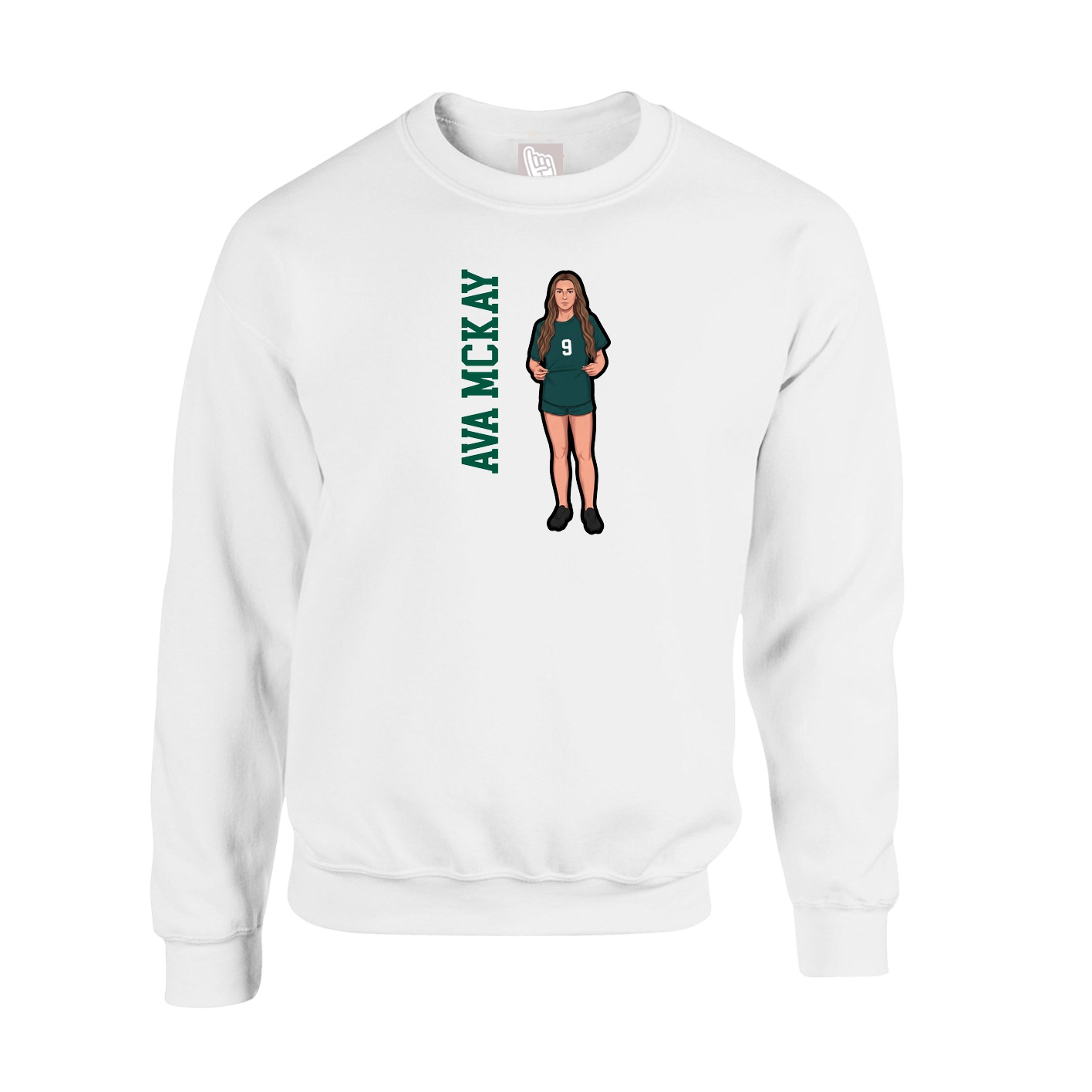 Fleece Crew — Name Vertical in White