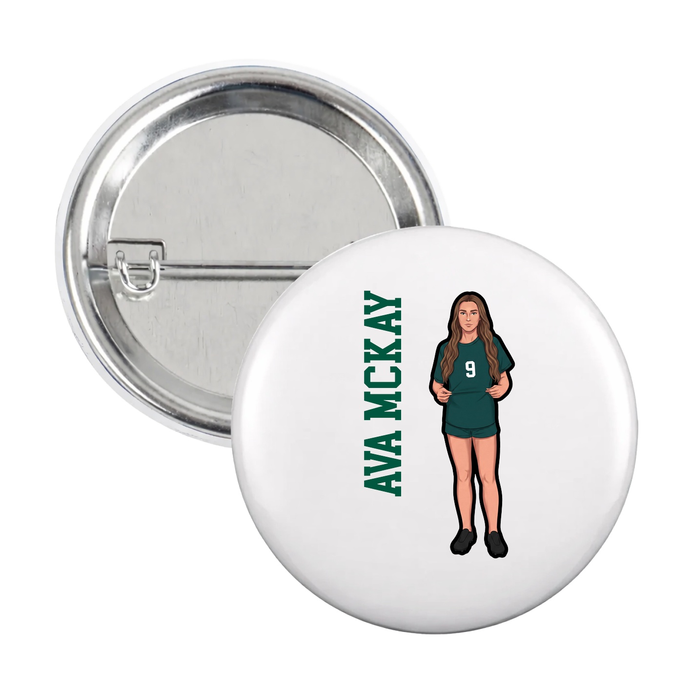 Game Day Button — Name Vertical in White