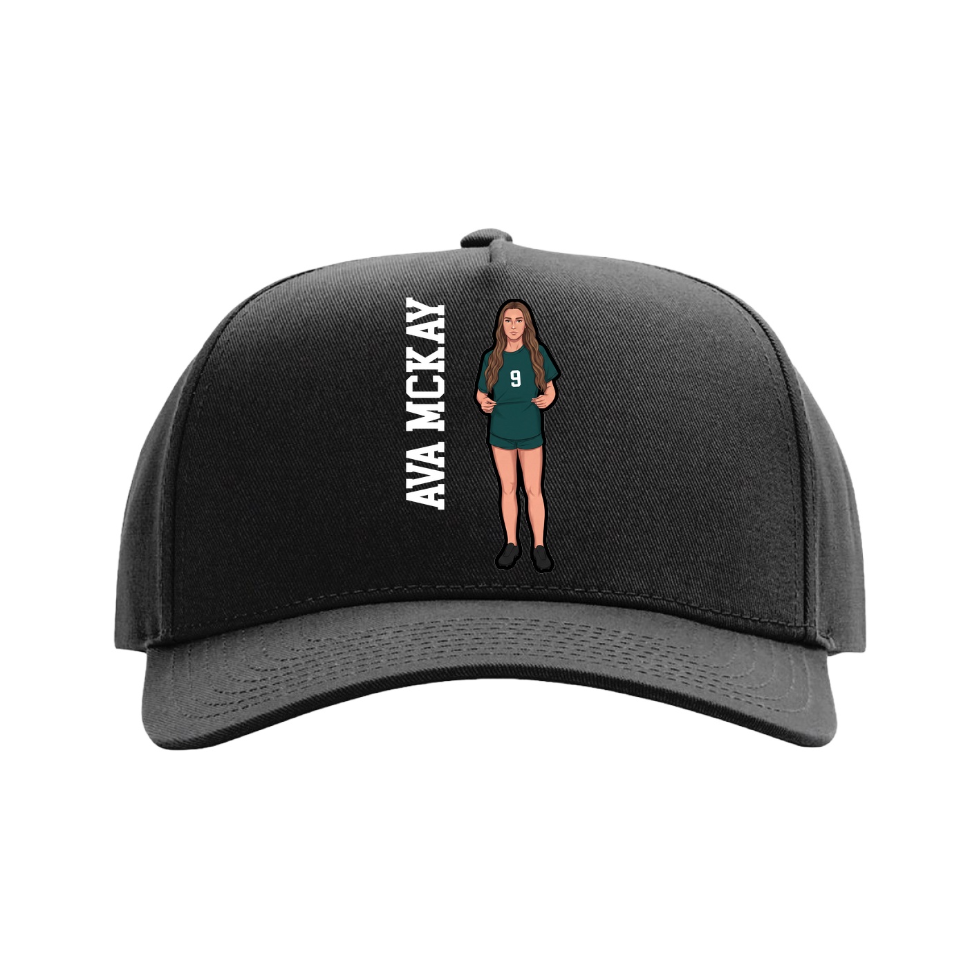 Full Fabric Five-Panel Champ Cap — Name Vertical in Black