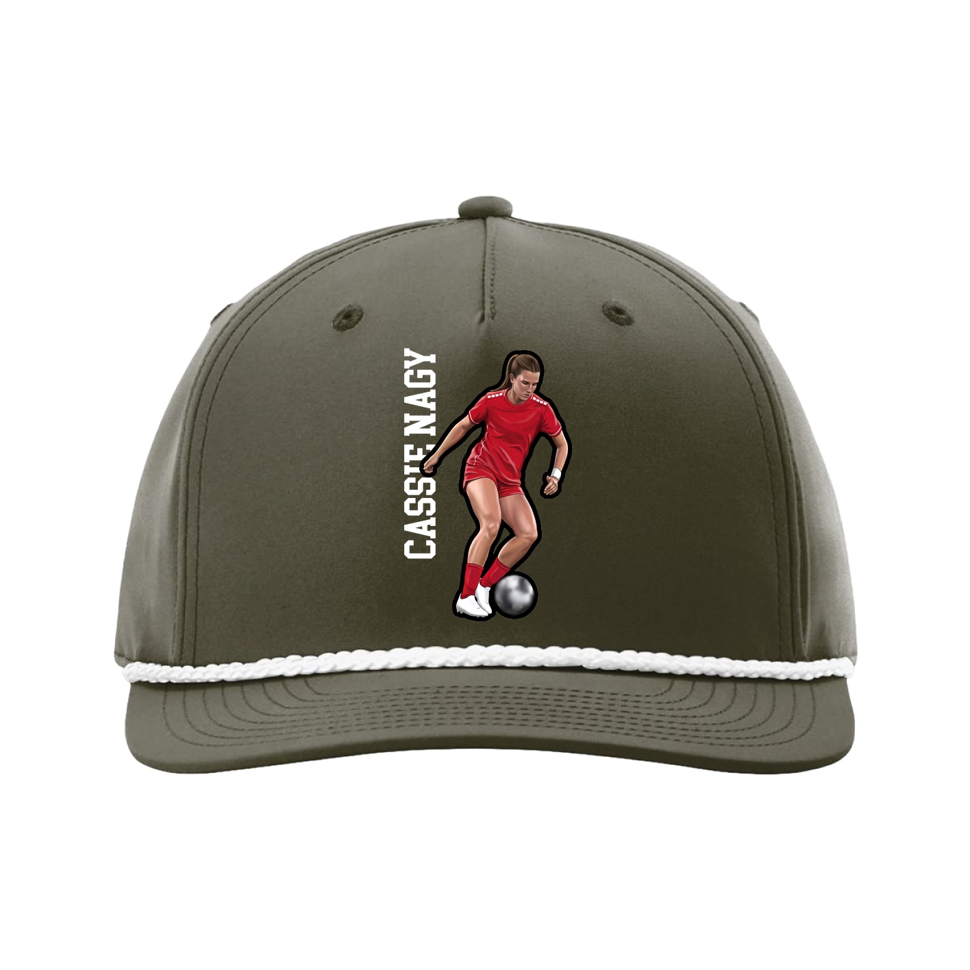 Five-Panel Classic Rope Cap — Name Vertical in Green