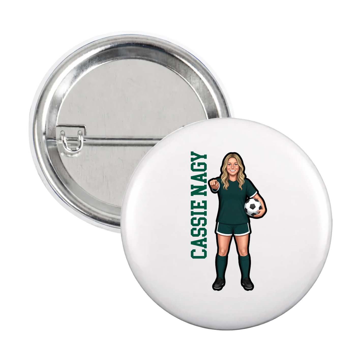 Game Day Button — Name Vertical in White