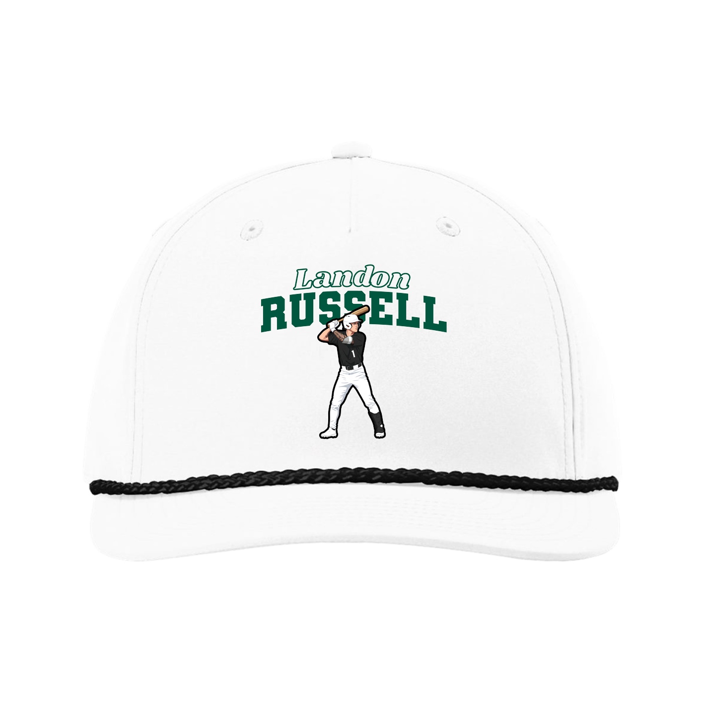 Five-Panel Classic Rope Cap — Name Arch in White