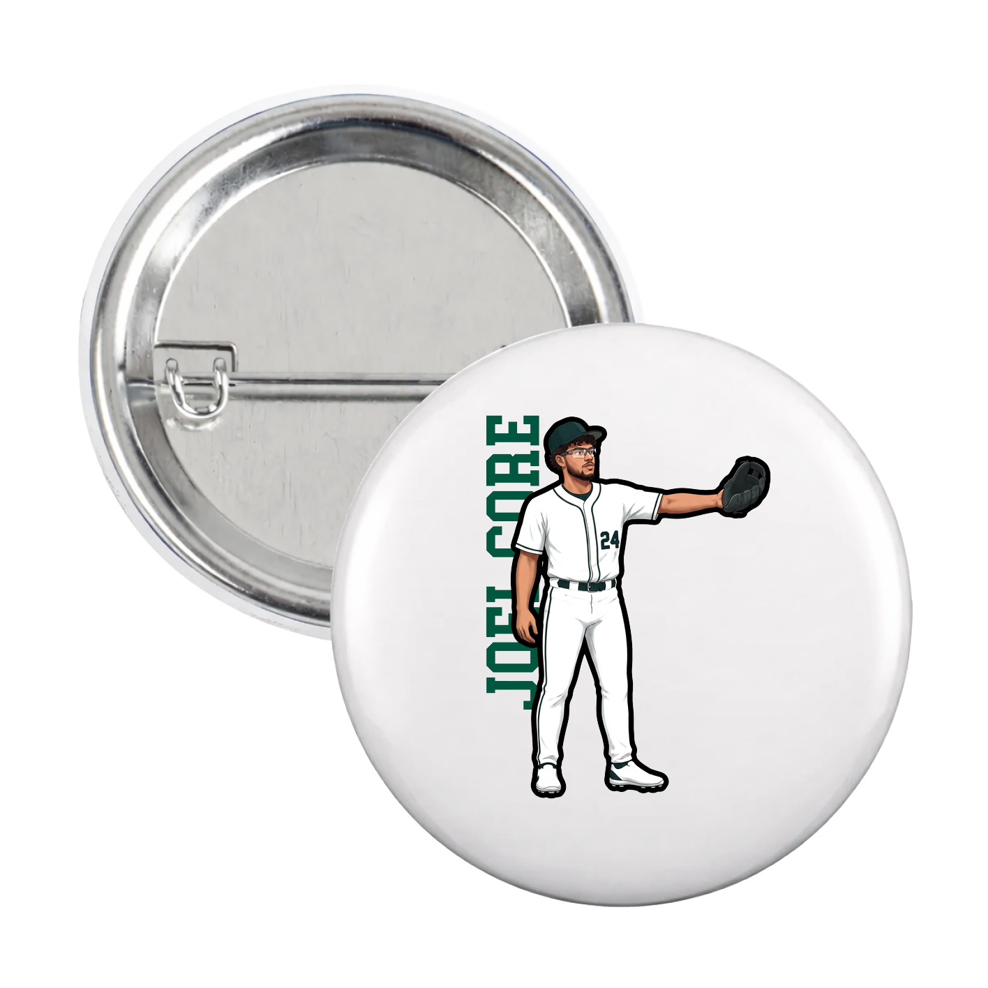 Game Day Button — Name Vertical in White