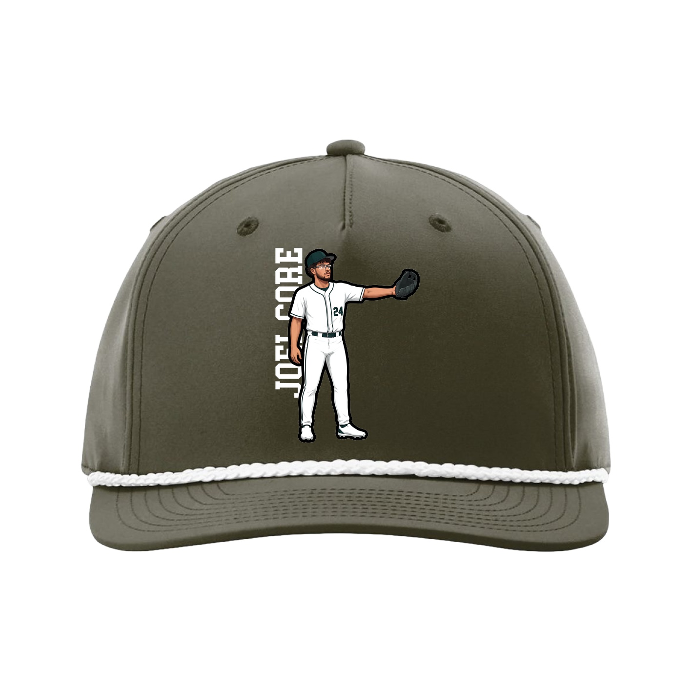 Five-Panel Classic Rope Cap — Name Vertical in Green