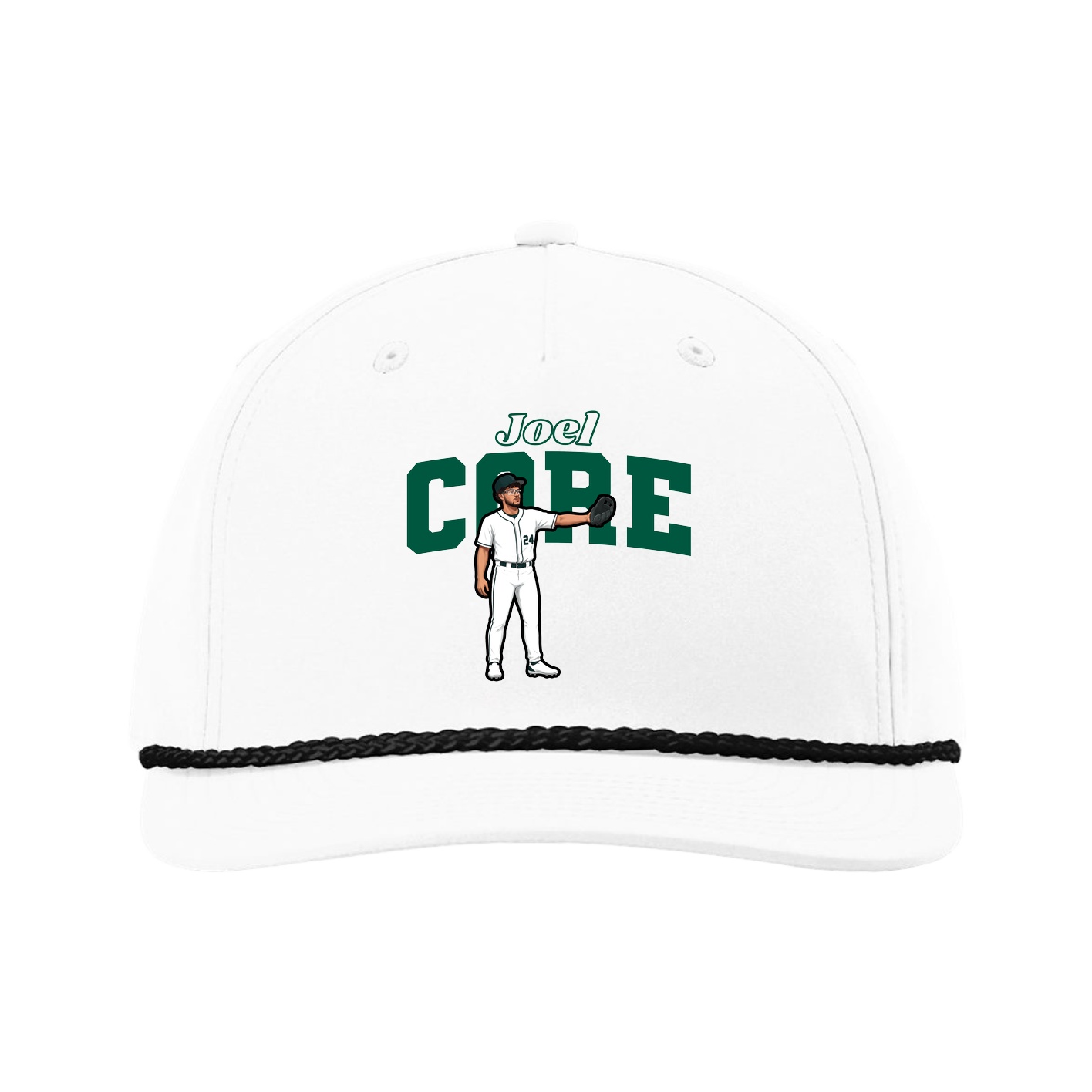 Five-Panel Classic Rope Cap — Name Arch in White