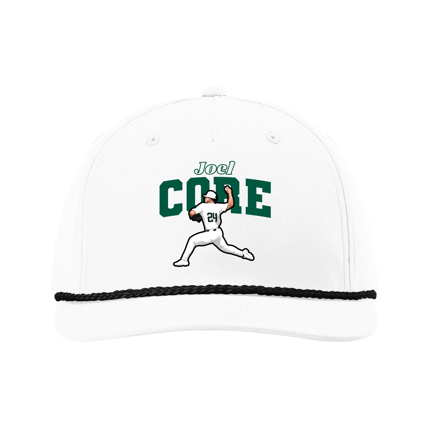 Five-Panel Classic Rope Cap — Name Arch in White