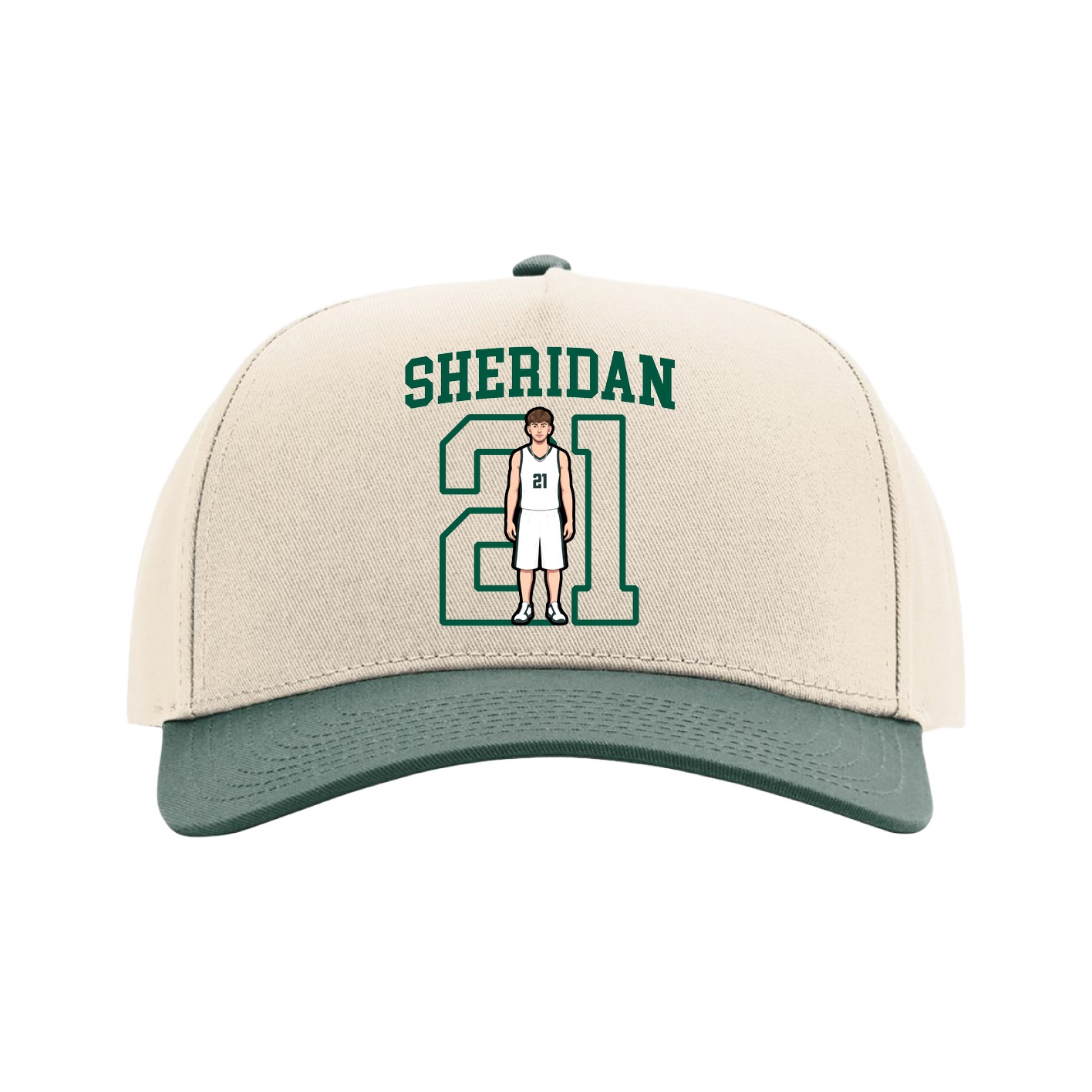 Full Fabric Five-Panel Champ Cap — Shirsey in Cream/Green