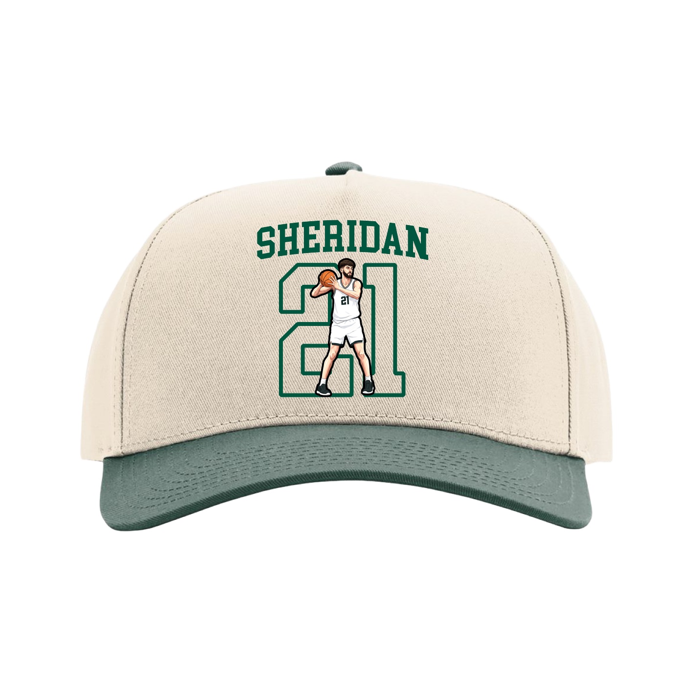 Full Fabric Five-Panel Champ Cap — Shirsey in Cream/Green