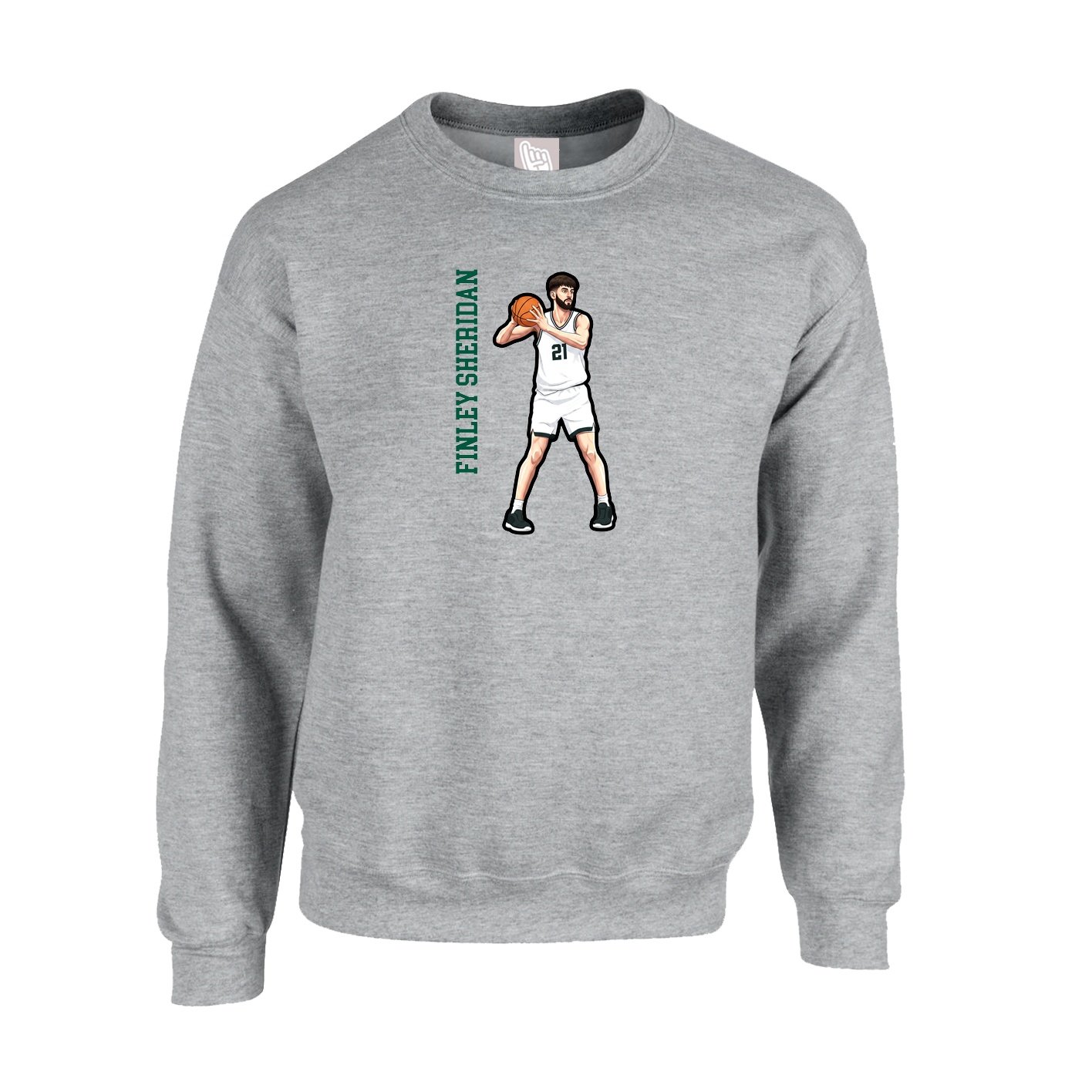 Fleece Crew — Name Vertical in Grey