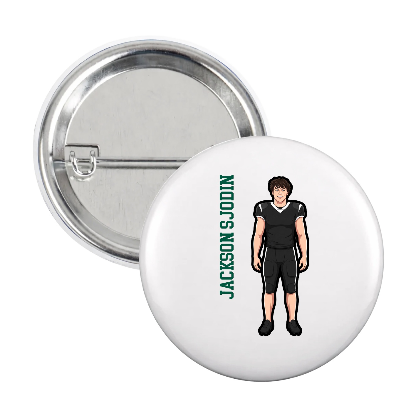 Game Day Button — Name Vertical in White