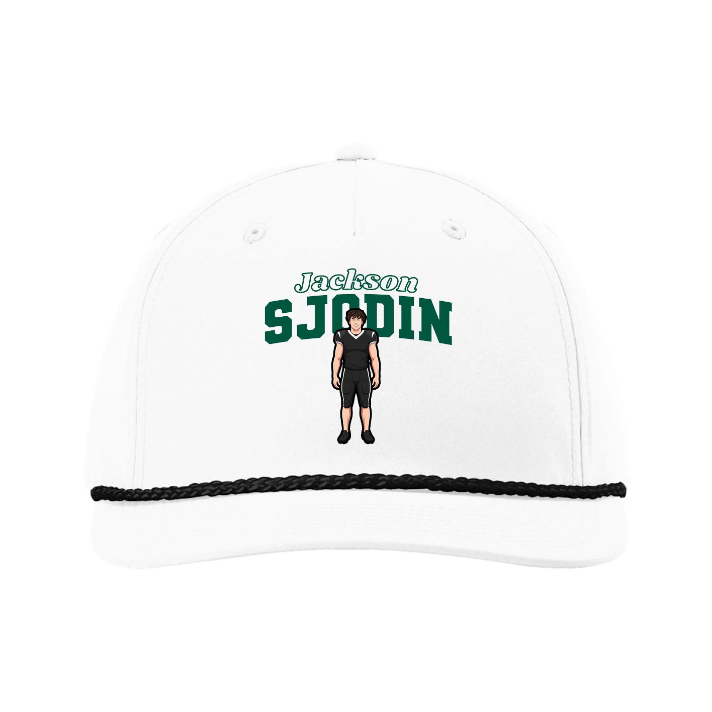 Five-Panel Classic Rope Cap — Name Arch in White