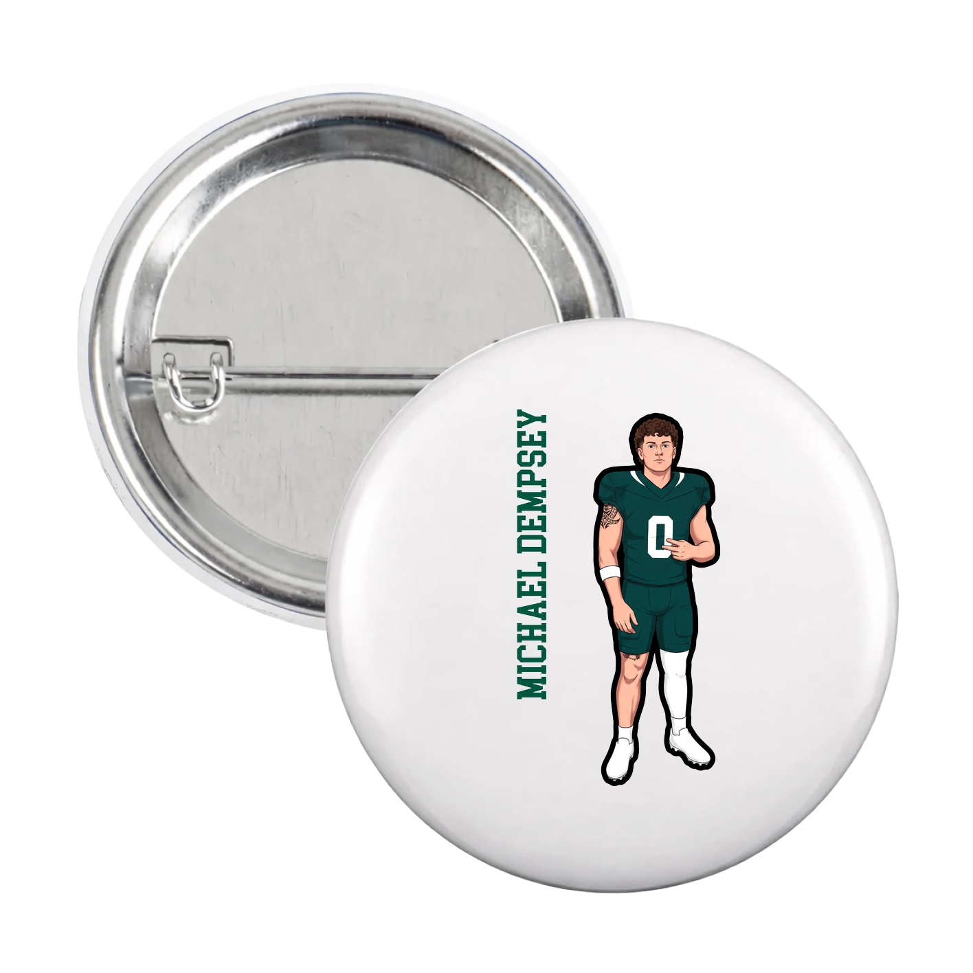 Game Day Button — Name Vertical in White