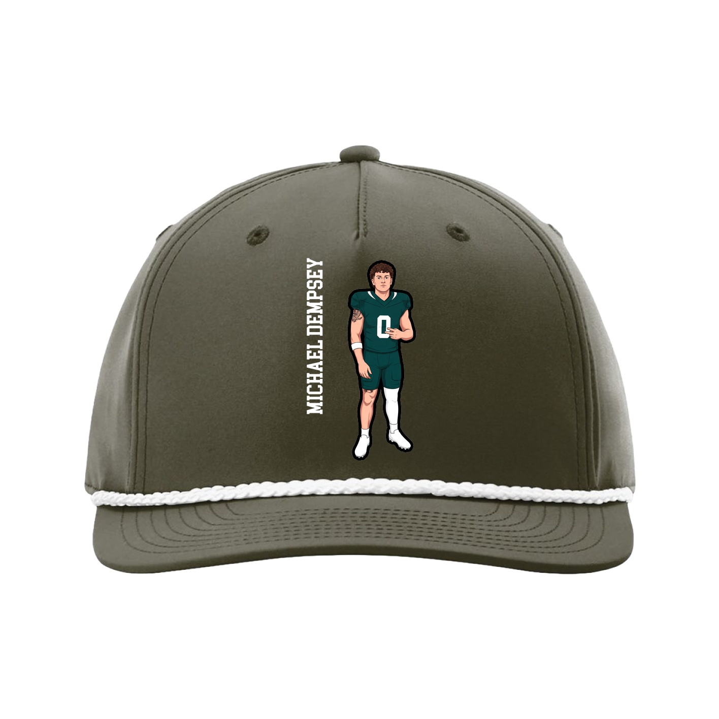 Five-Panel Classic Rope Cap — Name Vertical in Green