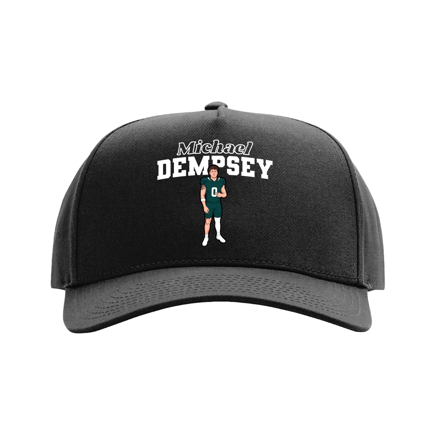 Full Fabric Five-Panel Champ Cap — Name Arch in Black