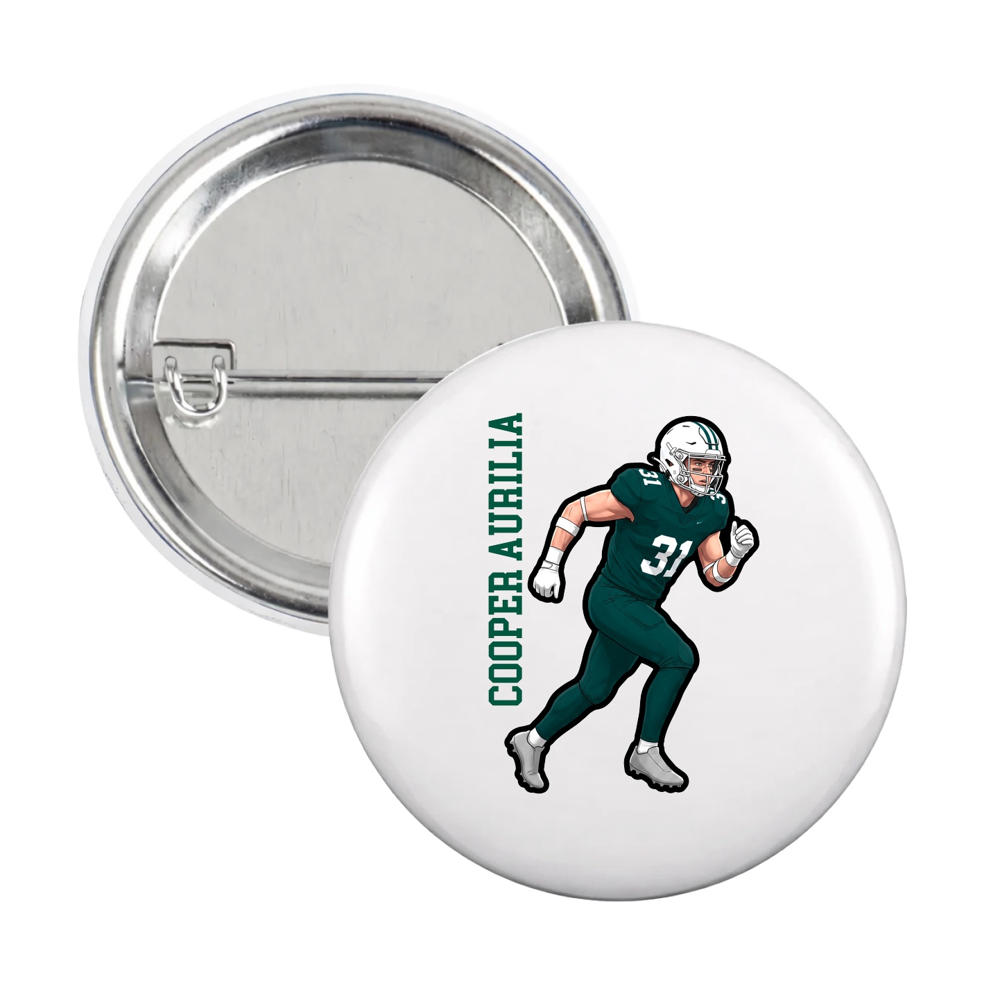 Game Day Button — Name Vertical in White