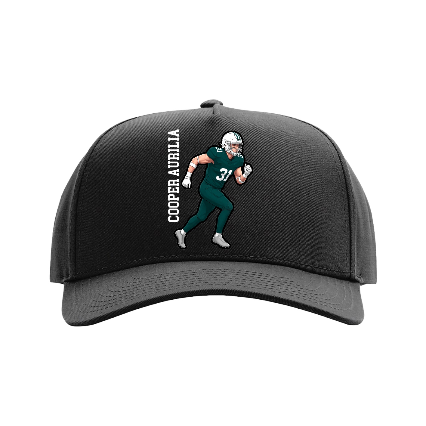 Full Fabric Five-Panel Champ Cap — Name Vertical in Black