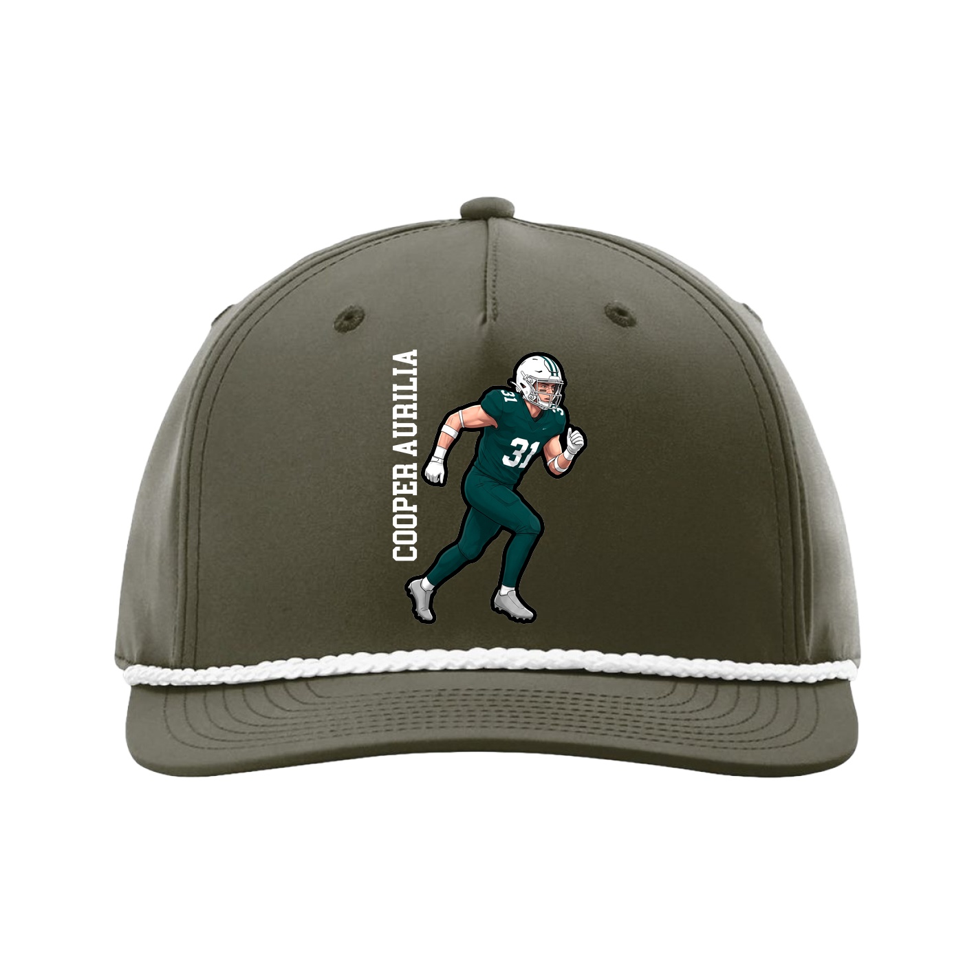Five-Panel Classic Rope Cap — Name Vertical in Green