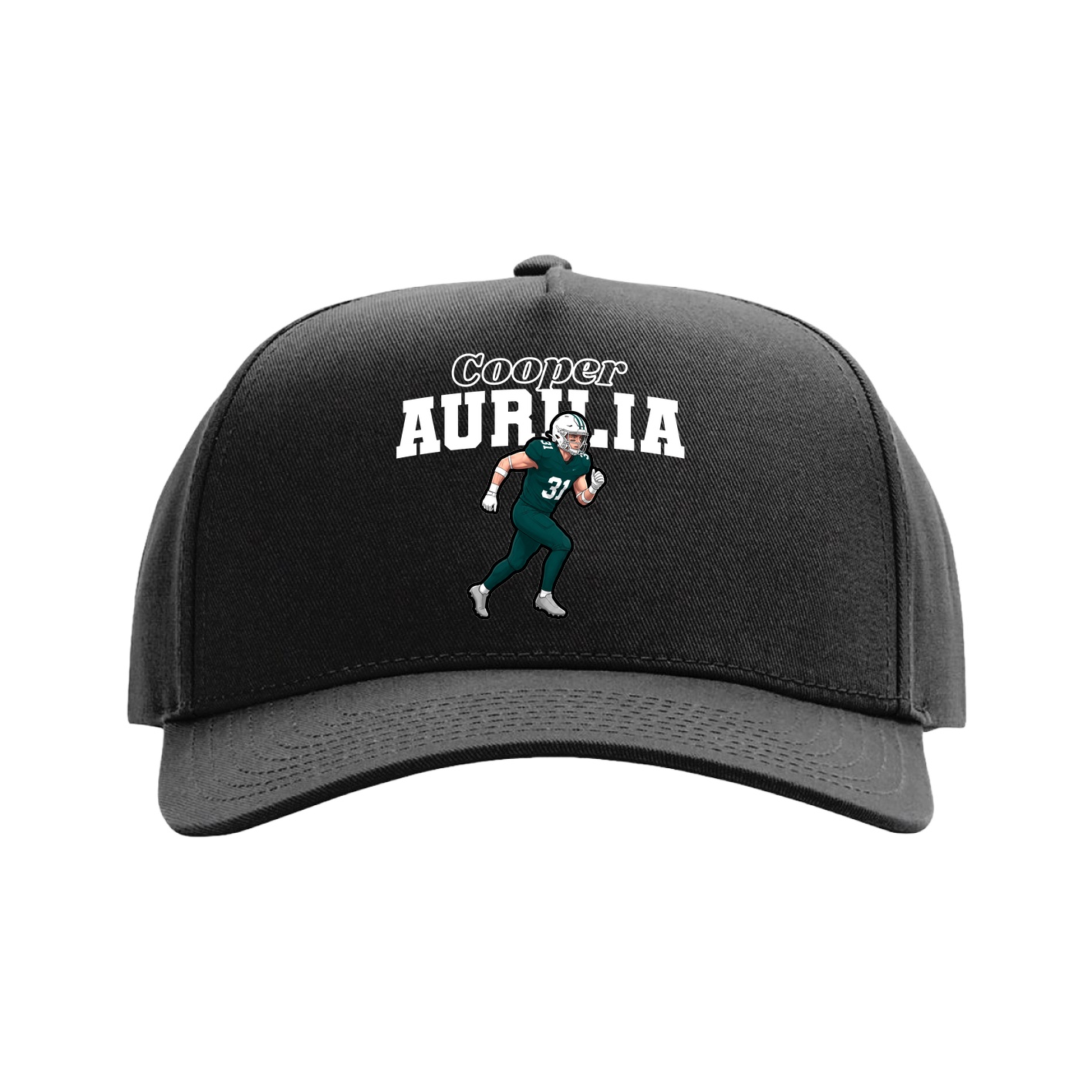 Full Fabric Five-Panel Champ Cap — Name Arch in Black