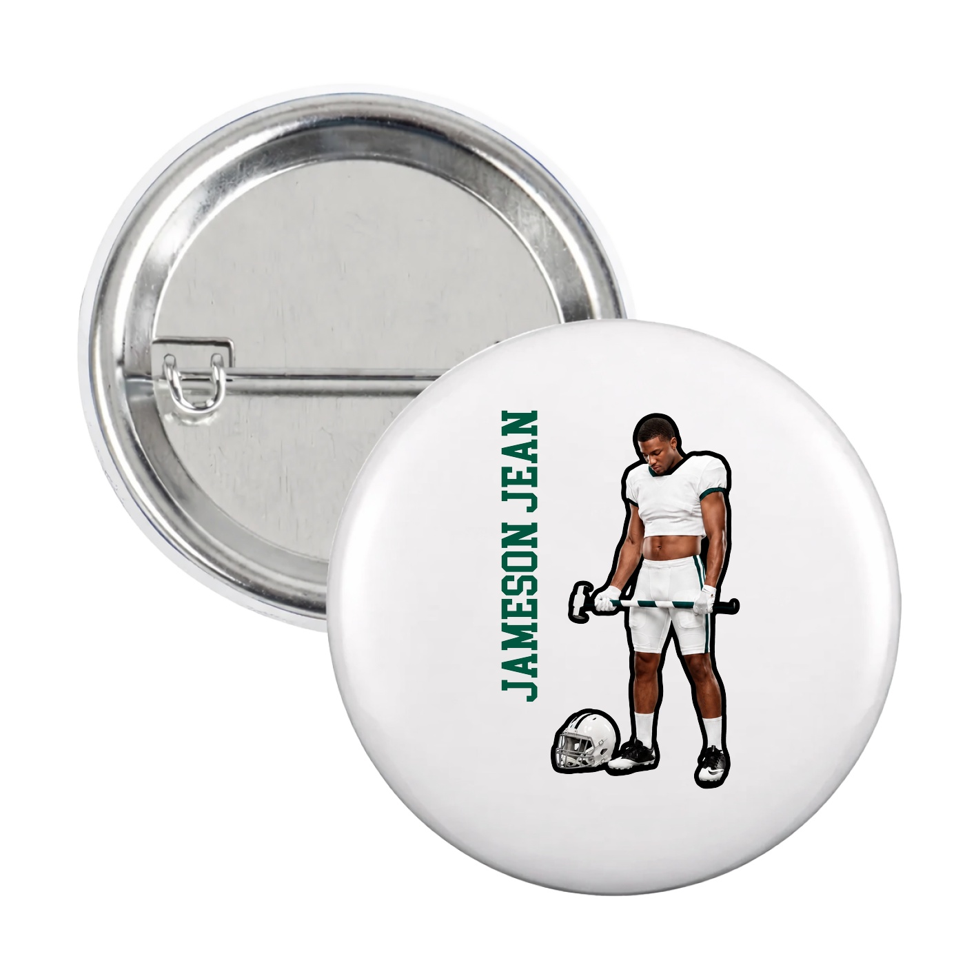 Game Day Button — Name Vertical in White