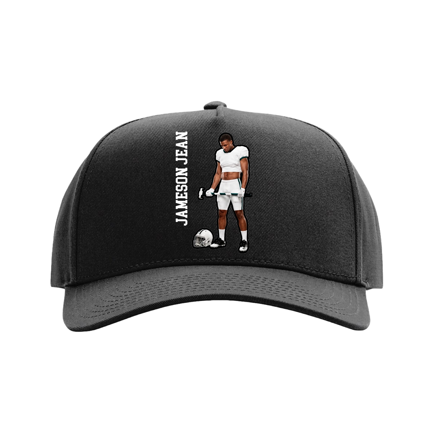 Full Fabric Five-Panel Champ Cap — Name Vertical in Black