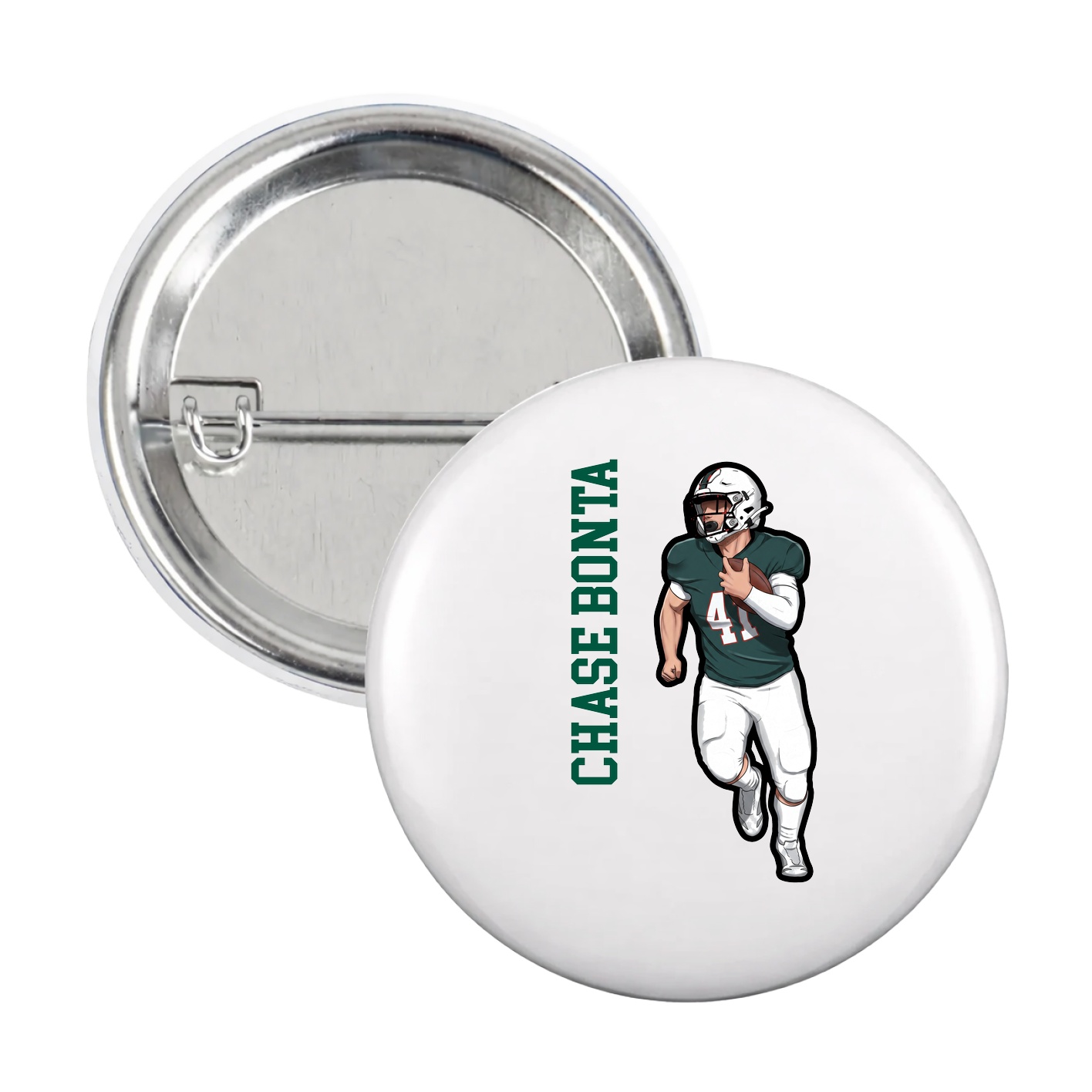 Game Day Button — Name Vertical in White
