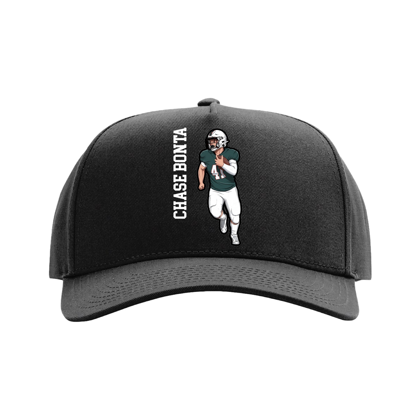 Full Fabric Five-Panel Champ Cap — Name Vertical in Black
