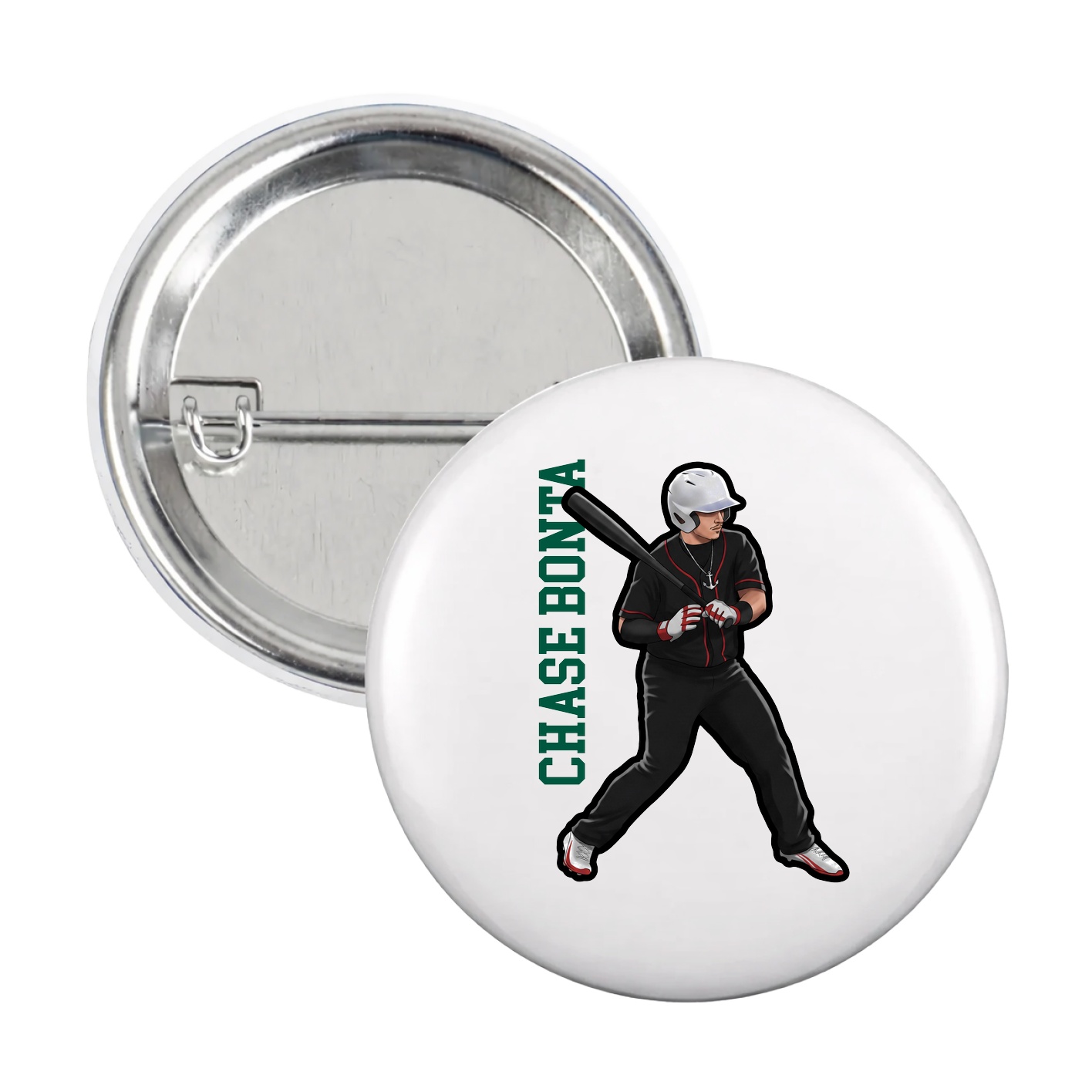 Game Day Button — Name Vertical in White