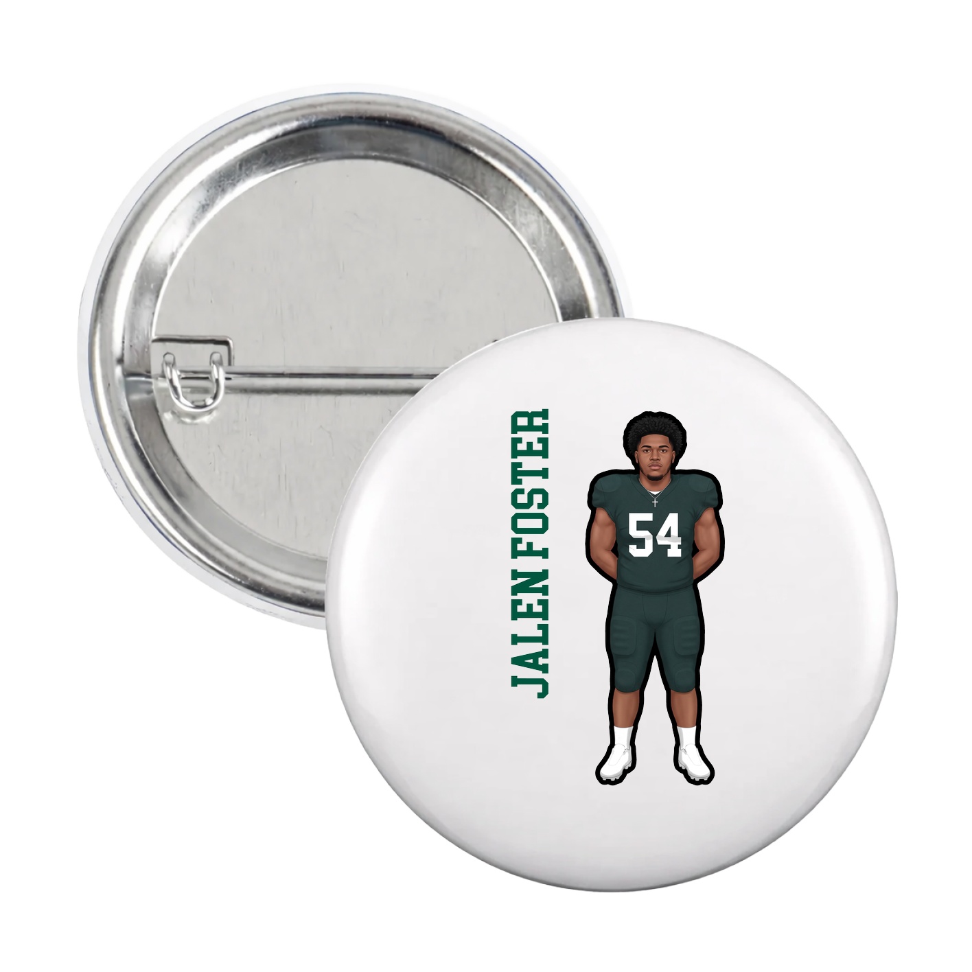 Game Day Button — Name Vertical in White