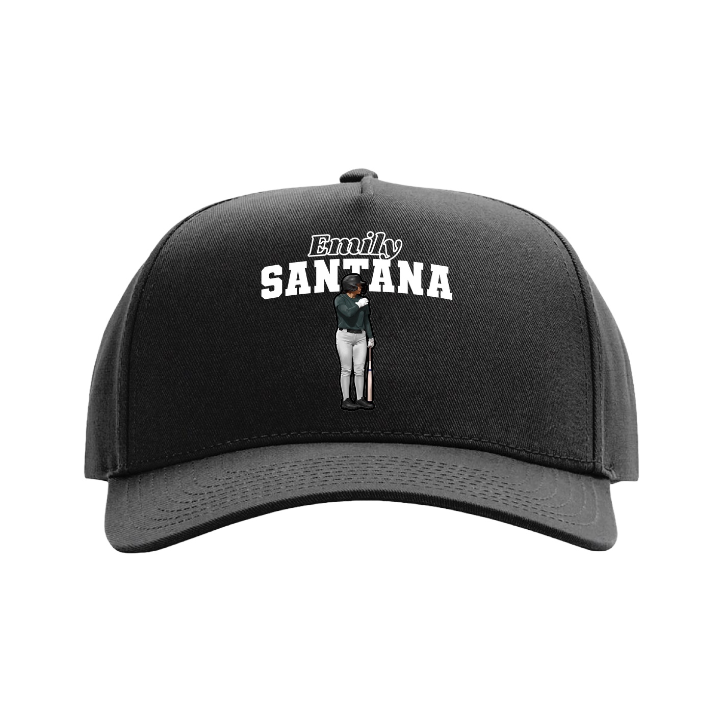 Full Fabric Five-Panel Champ Cap — Name Arch in Black
