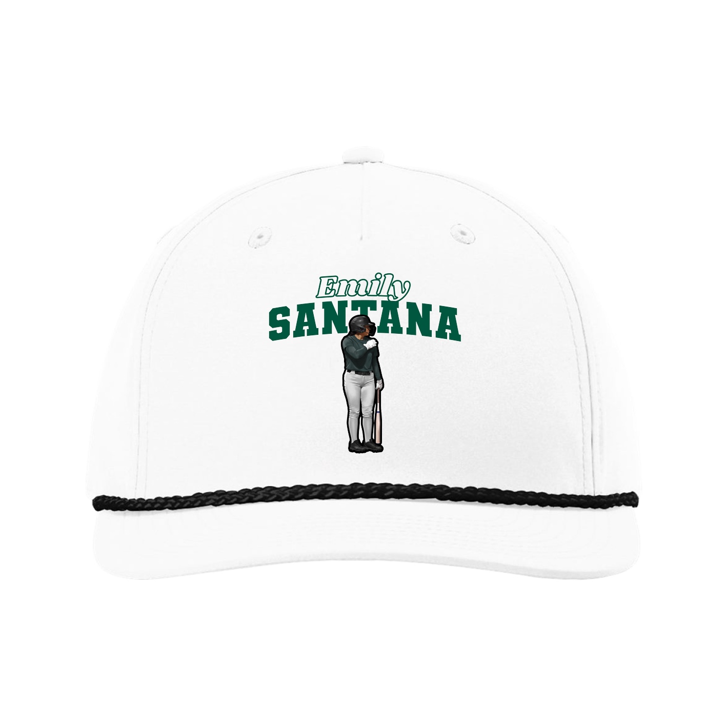 Five-Panel Classic Rope Cap — Name Arch in White