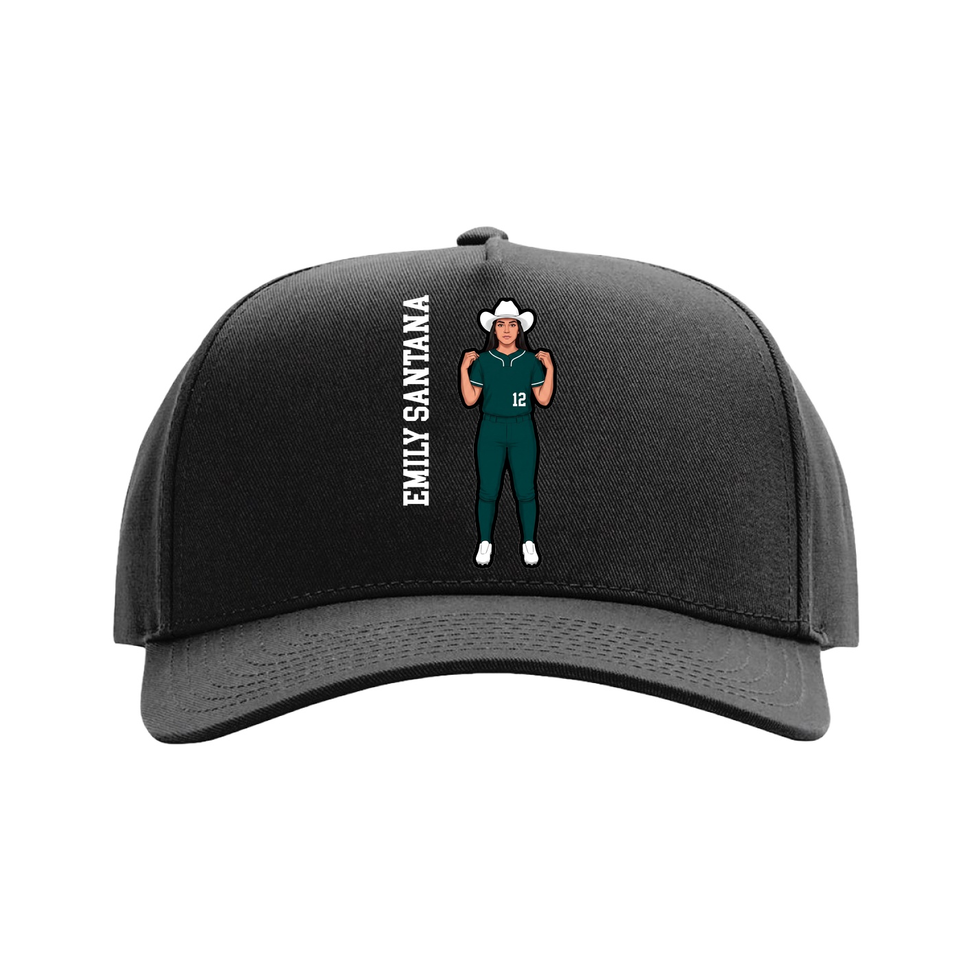 Full Fabric Five-Panel Champ Cap — Name Vertical in Black