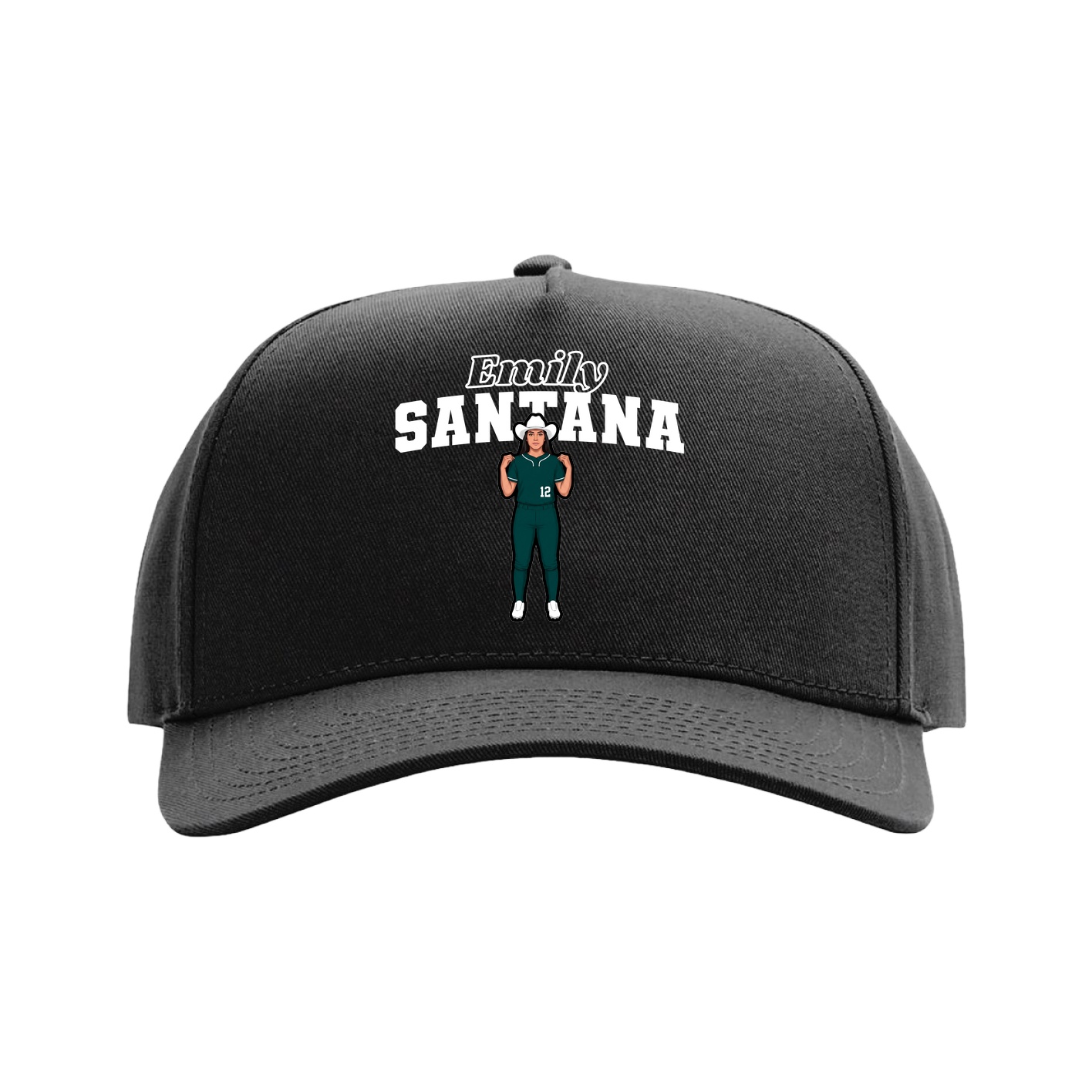 Full Fabric Five-Panel Champ Cap — Name Arch in Black