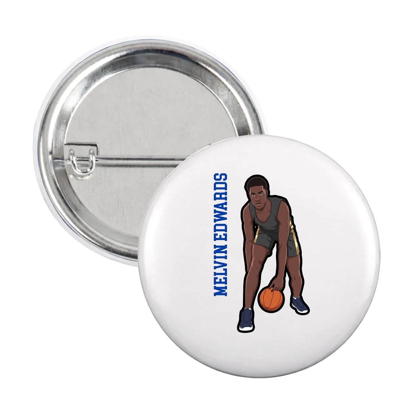 Game Day Button — Name Vertical in White