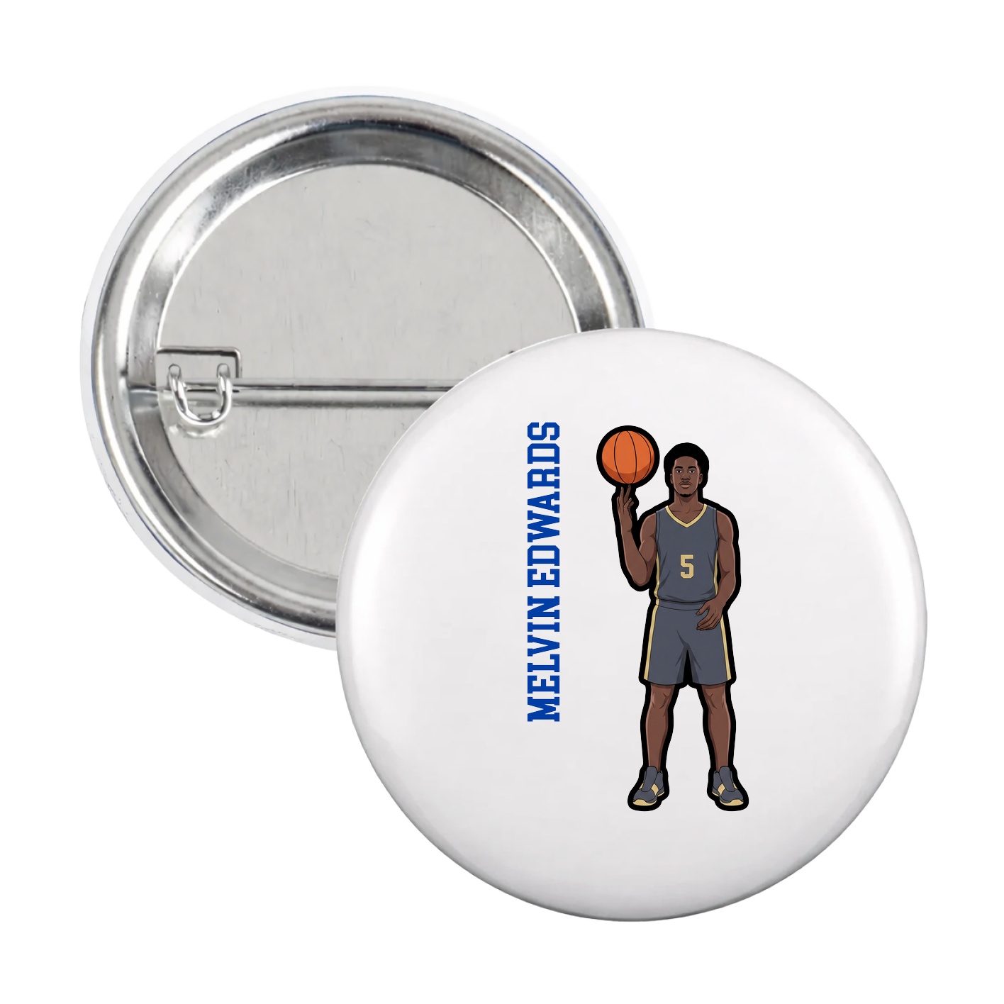 Game Day Button — Name Vertical in White