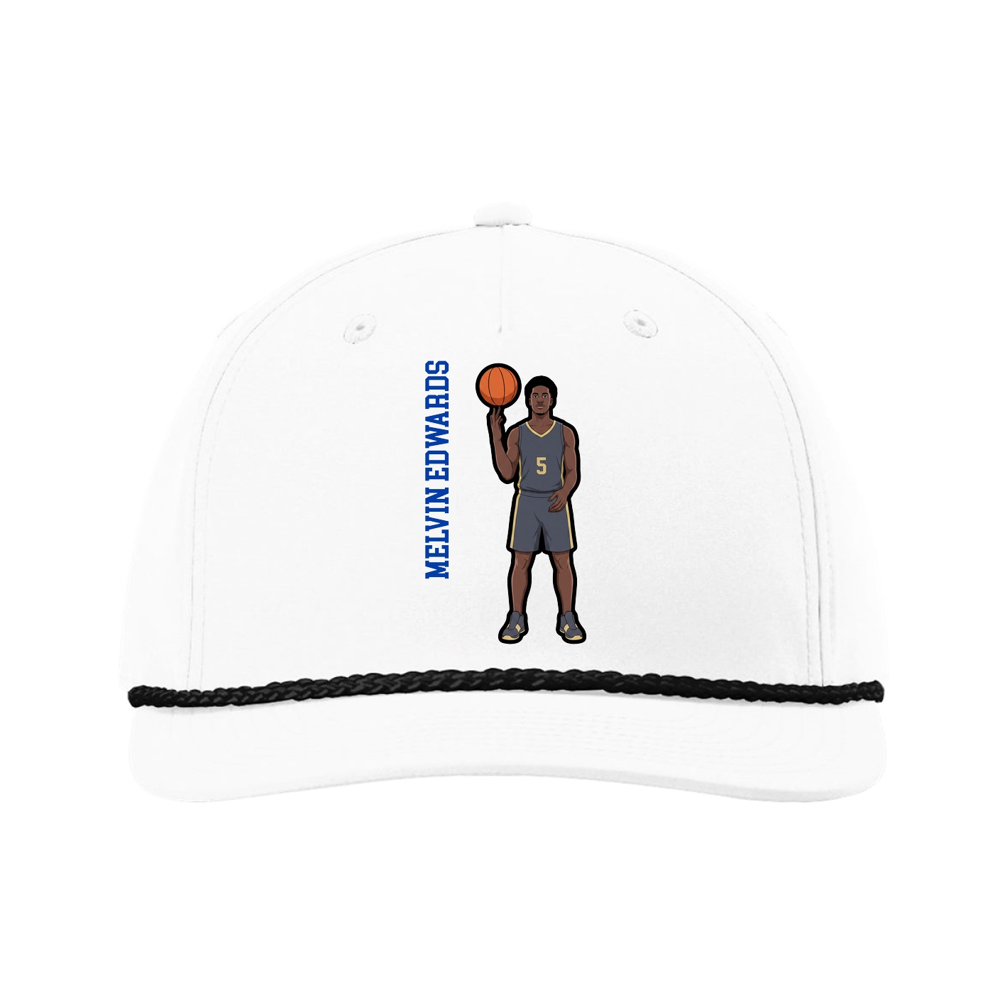 Five-Panel Classic Rope Cap — Name Vertical in White