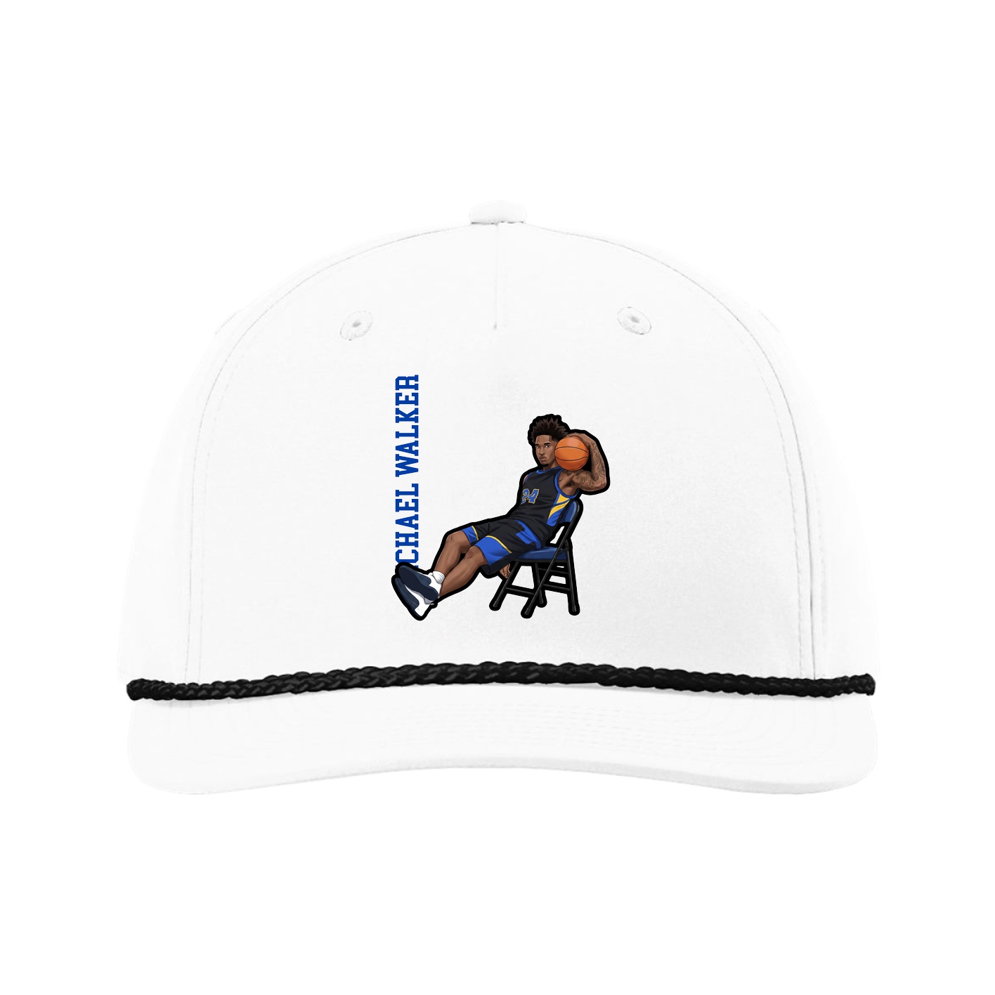 Five-Panel Classic Rope Cap — Name Vertical in White