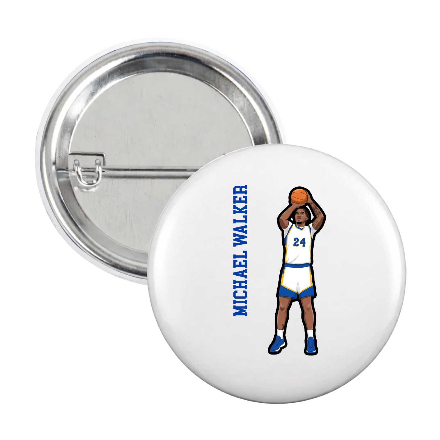 Game Day Button — Name Vertical in White