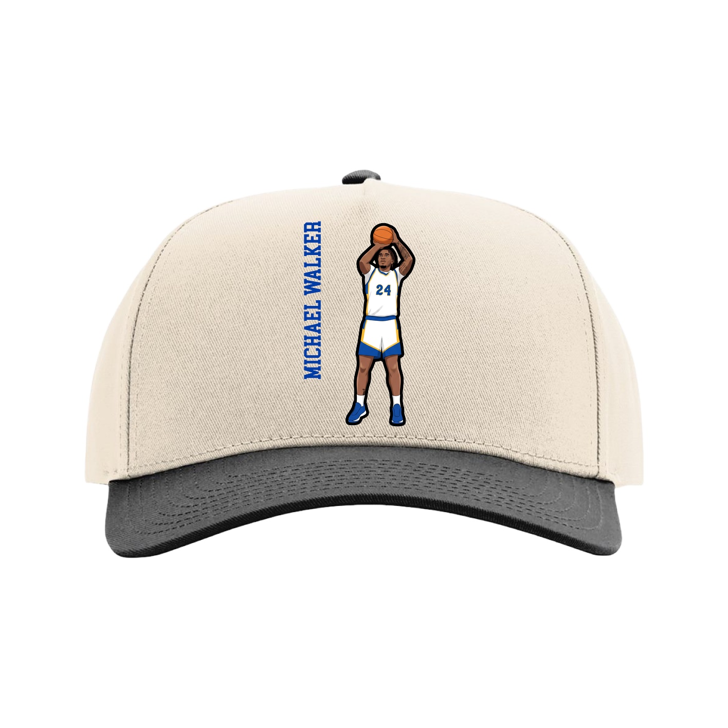 Full Fabric Five-Panel Champ Cap — Name Vertical in Cream/Black