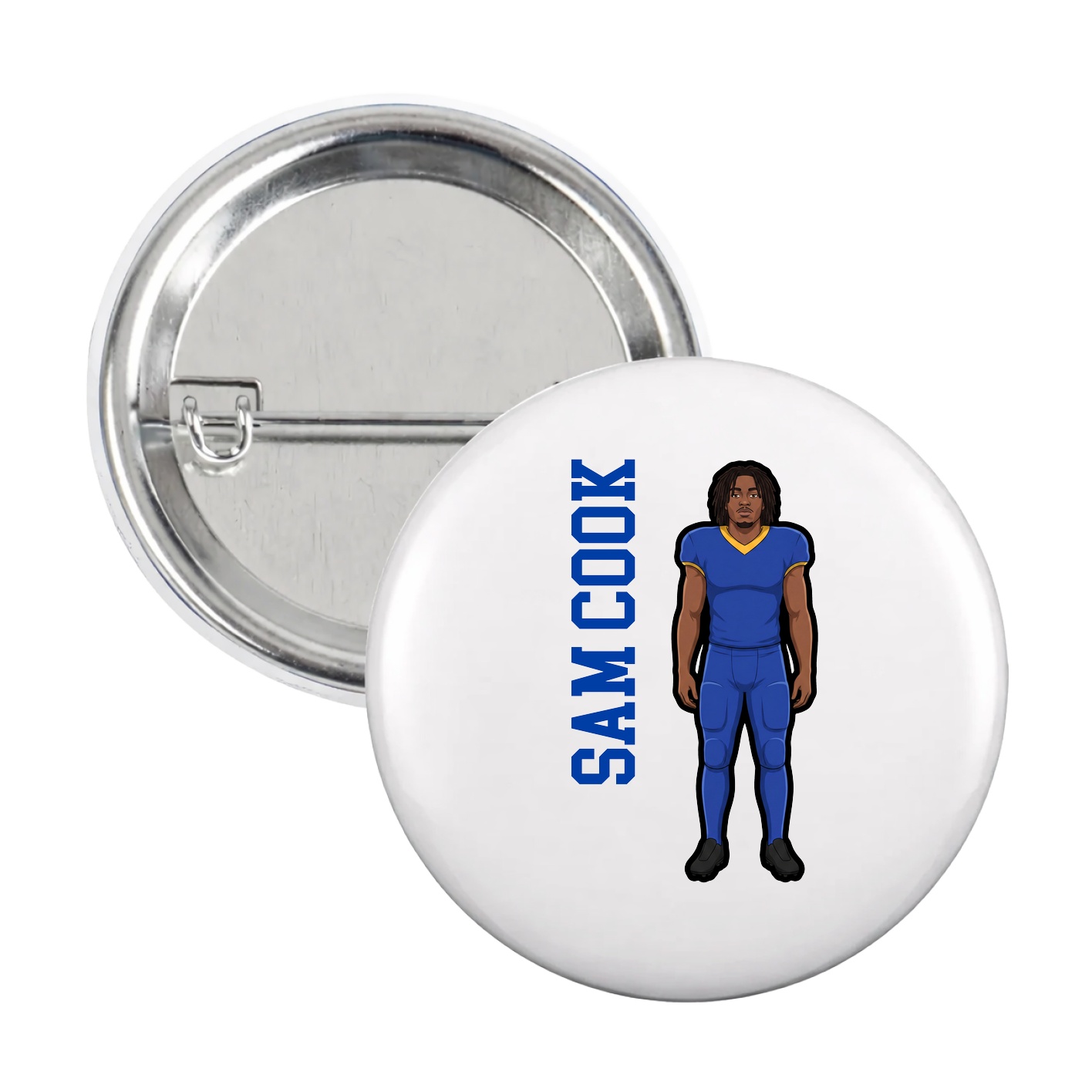 Game Day Button — Name Vertical in White