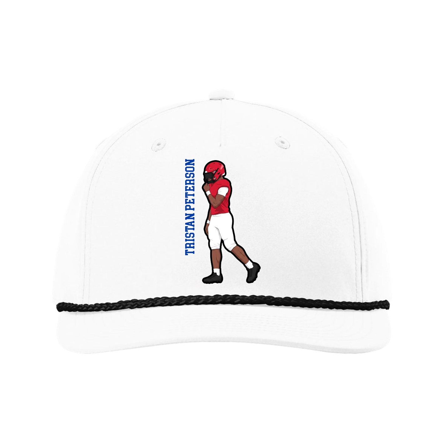 Five-Panel Classic Rope Cap — Name Vertical in White