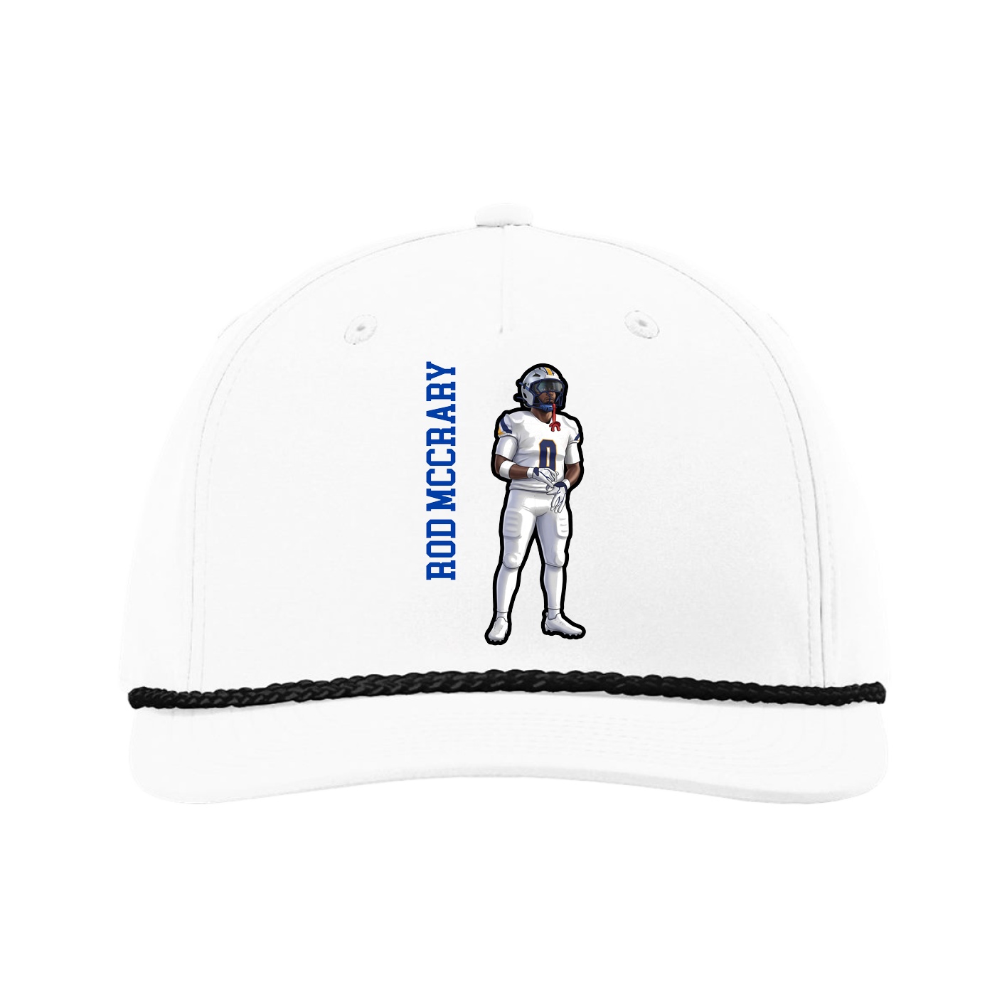 Five-Panel Classic Rope Cap — Name Vertical in White