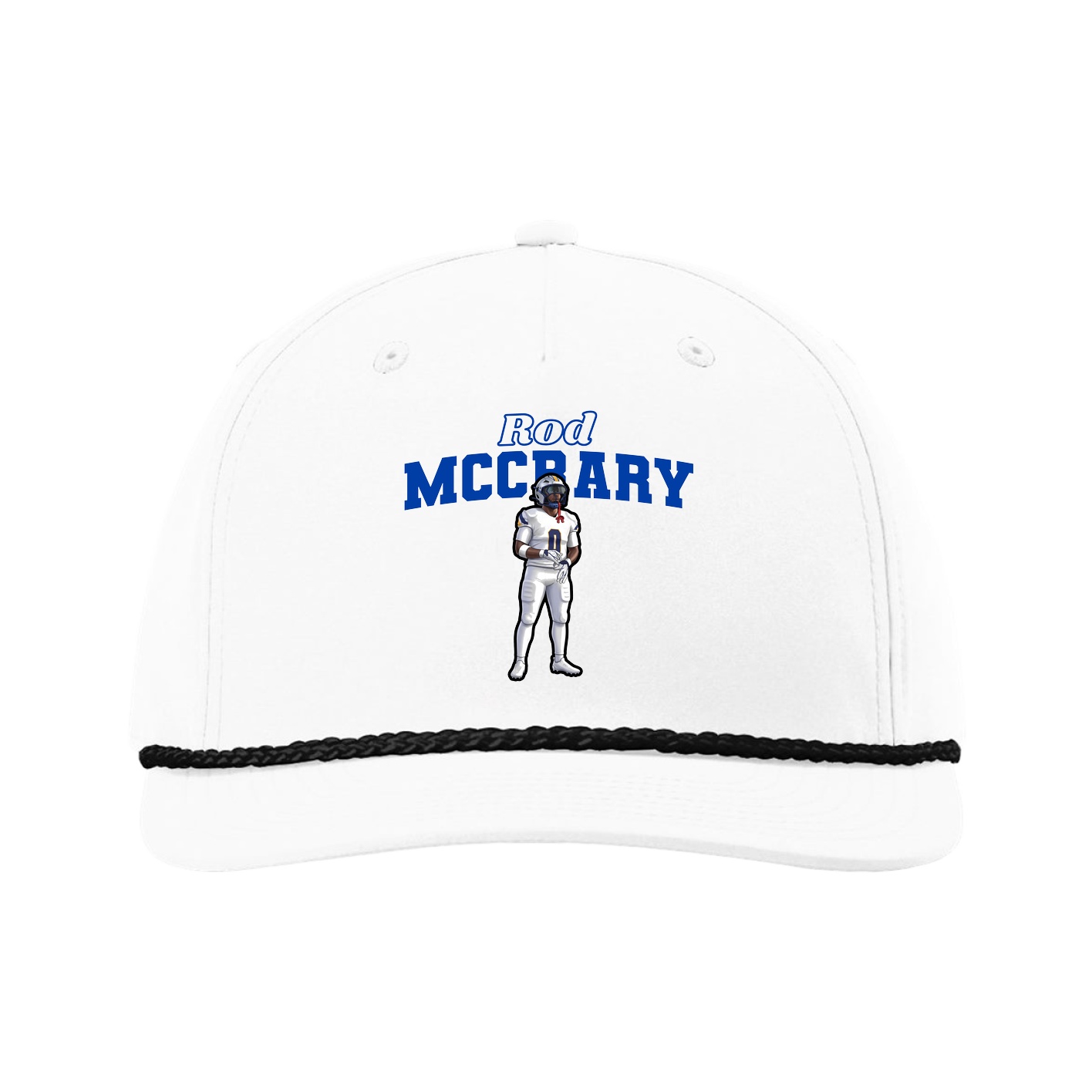 Five-Panel Classic Rope Cap — Name Arch in White