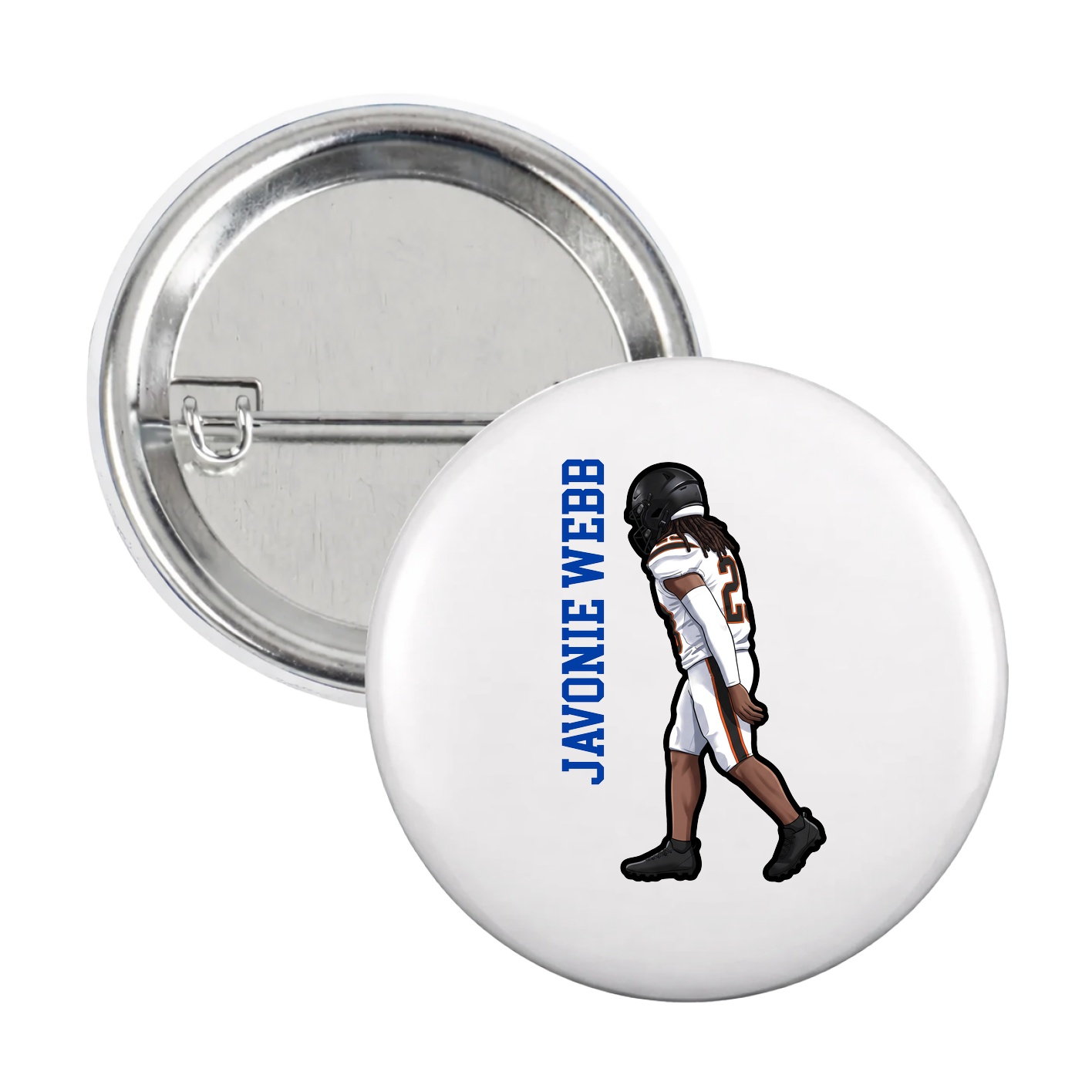 Game Day Button — Name Vertical in White