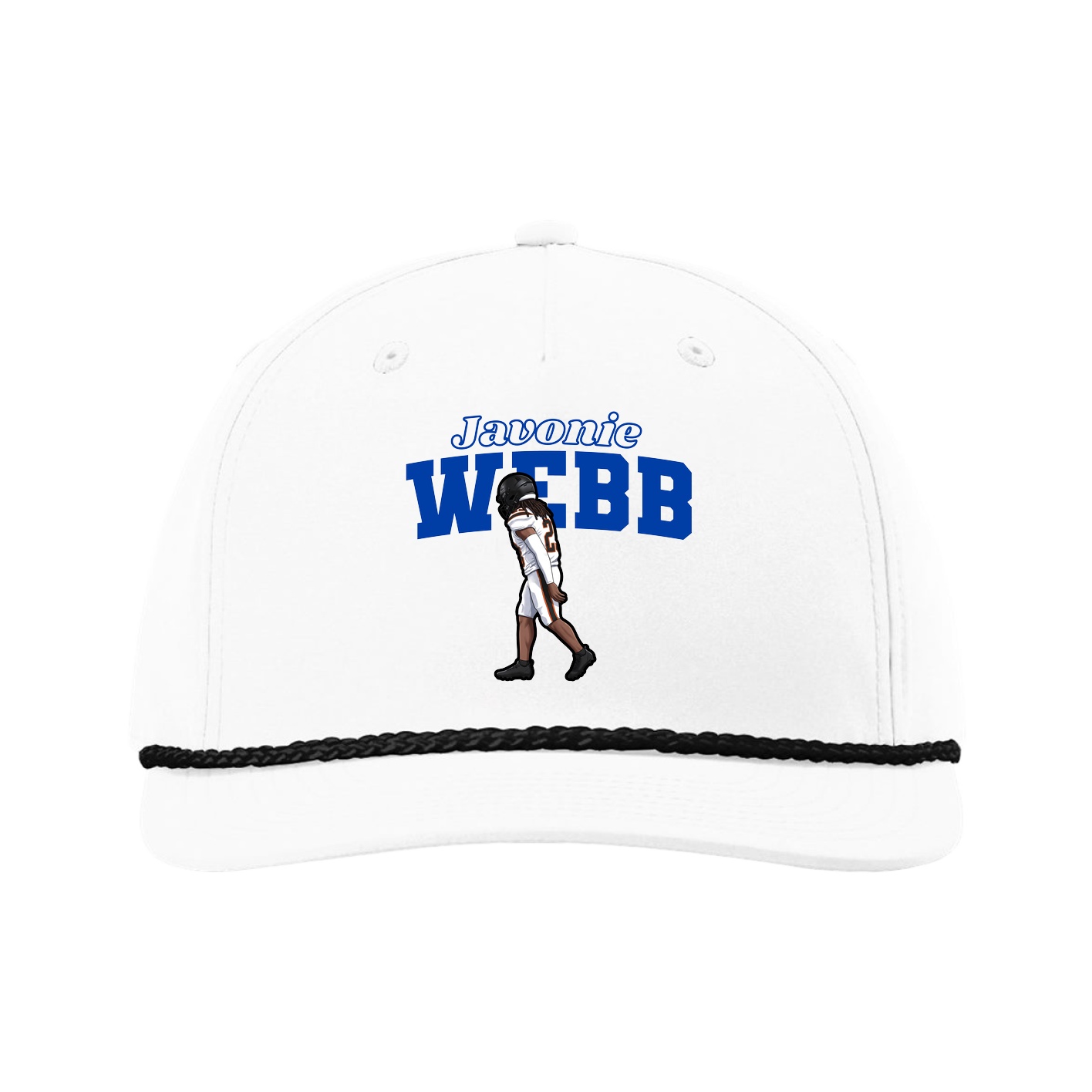 Five-Panel Classic Rope Cap — Name Arch in White