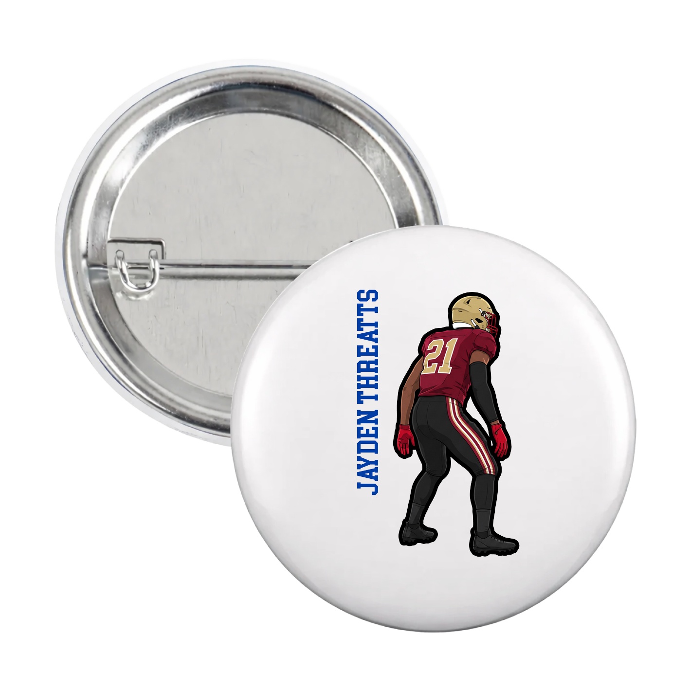 Game Day Button — Name Vertical in White