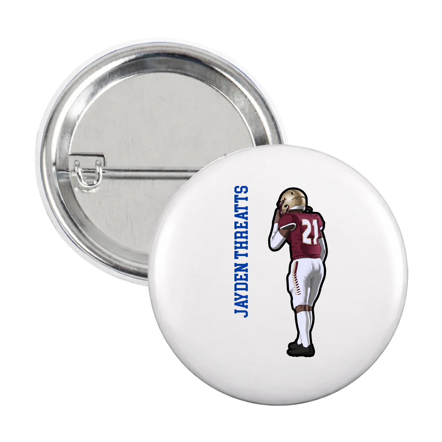 Game Day Button — Name Vertical in White