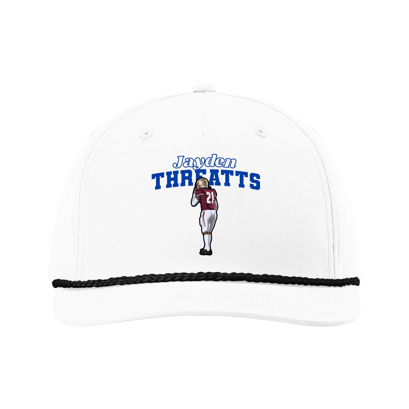 Five-Panel Classic Rope Cap — Name Arch in White